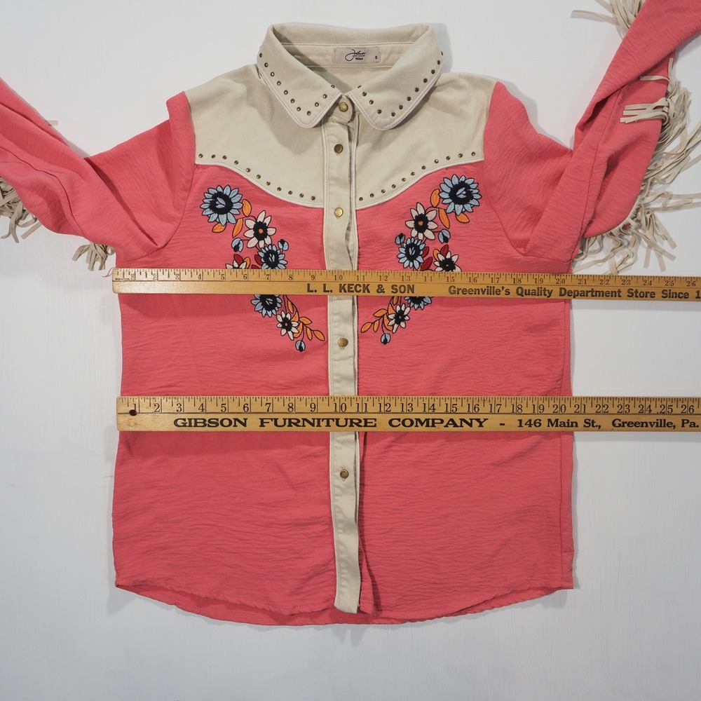 John Moon Texas Shirt Womens Large Pink Western Fringe Floral Embroidered Rodeo - Picture 5 of 9